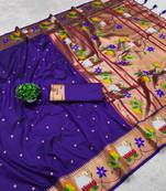 Purple soft silk paithani saree with peacock meena zari border & rich pallu