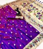 Magenta soft silk paithani saree with peacock meena zari border & rich pallu