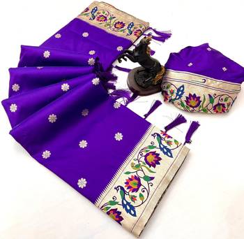 Magenta soft silk paithani saree with peacock meena zari border & rich pallu 2