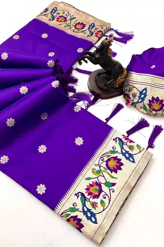 Magenta soft silk paithani saree with peacock meena zari border & rich pallu