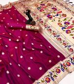 Pink soft silk paithani saree with peacock meena zari border & rich pallu