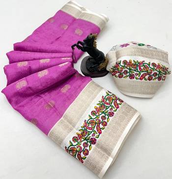 Pink soft tussar silk saree with zari butti & kashmiri style woven border 2
