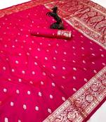 Hot pink banarasi silk saree with self weaving design & rich zari pallu