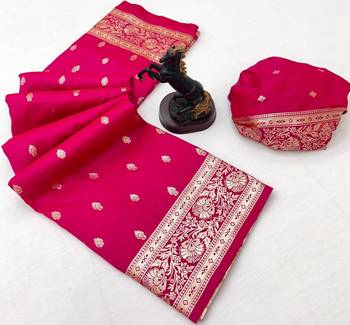 Hot pink banarasi silk saree with self weaving design & rich zari pallu 2