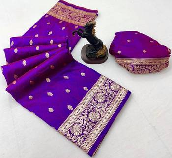 Magenta banarasi silk saree with self weaving design & rich zari pallu 2