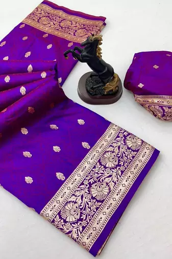 Magenta banarasi silk saree with self weaving design & rich zari pallu
