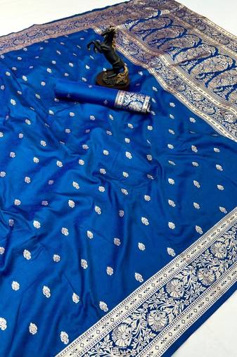 Teal banarasi silk saree with self weaving design & rich zari pallu