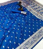 Teal banarasi silk saree with self weaving design & rich zari pallu