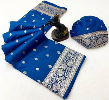 Teal banarasi silk saree with self weaving design & rich zari pallu 2