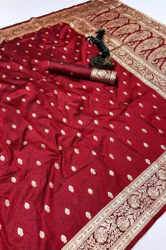 Red banarasi silk saree with self weaving design & rich zari pallu