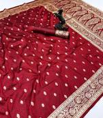 Red banarasi silk saree with self weaving design & rich zari pallu