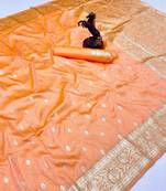 Peach banarasi silk saree with self weaving design & rich zari pallu