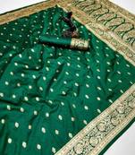 Green banarasi silk saree with self weaving design & rich zari pallu