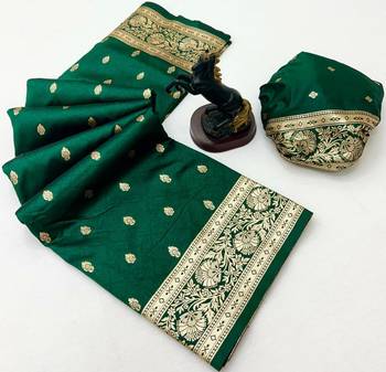 Green banarasi silk saree with self weaving design & rich zari pallu 2