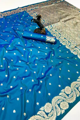 Sky blue paithani banarasi silk saree with zari weaving & rich pallu