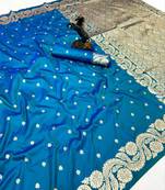 Sky blue paithani banarasi silk saree with zari weaving & rich pallu