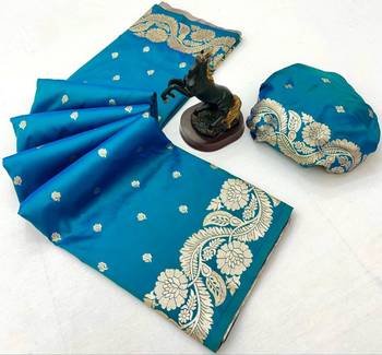 Sky blue paithani banarasi silk saree with zari weaving & rich pallu 2