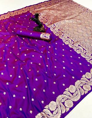 Magenta paithani banarasi silk saree with zari weaving & rich pallu 1