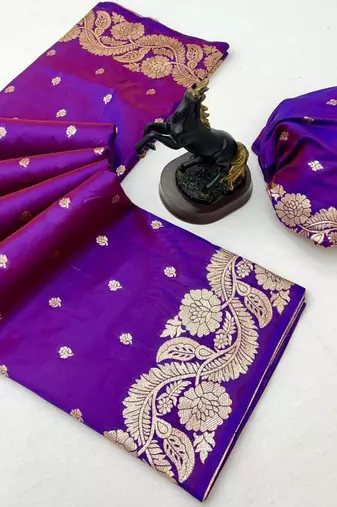 Magenta paithani banarasi silk saree with zari weaving & rich pallu