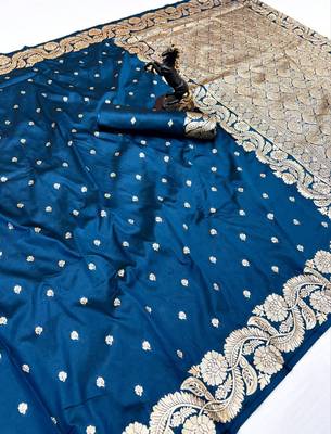 Teal paithani banarasi silk saree with zari weaving & rich pallu 1