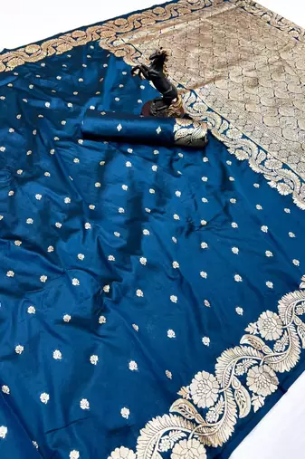 Teal paithani banarasi silk saree with zari weaving & rich pallu