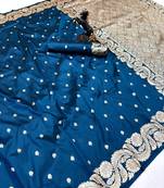 Teal paithani banarasi silk saree with zari weaving & rich pallu