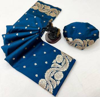Teal paithani banarasi silk saree with zari weaving & rich pallu 2