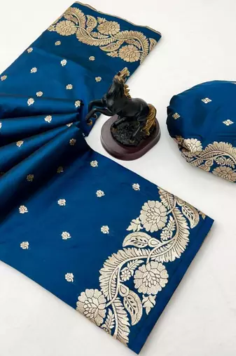 Teal paithani banarasi silk saree with zari weaving & rich pallu