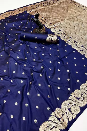 Navy blue paithani banarasi silk saree with zari weaving & rich pallu