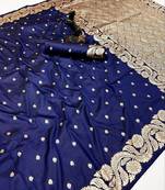 Navy blue paithani banarasi silk saree with zari weaving & rich pallu