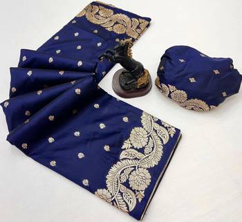 Navy blue paithani banarasi silk saree with zari weaving & rich pallu 2