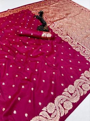 Pink paithani banarasi silk saree with zari weaving & rich pallu 1