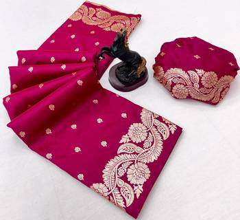 Pink paithani banarasi silk saree with zari weaving & rich pallu 2