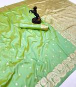 Light green paithani banarasi silk saree with zari weaving & rich pallu