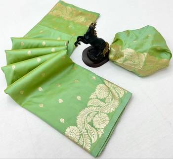 Light green paithani banarasi silk saree with zari weaving & rich pallu 2