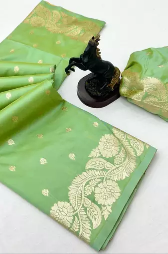 Light green paithani banarasi silk saree with zari weaving & rich pallu