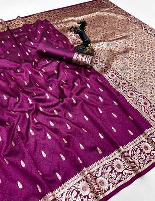 Wine banarasi silk saree with embossed weaving design 1