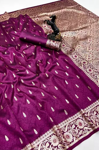 Wine banarasi silk saree with embossed weaving design