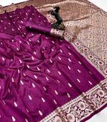 Wine banarasi silk saree with embossed weaving design