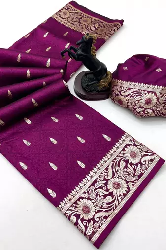 Wine banarasi silk saree with embossed weaving design