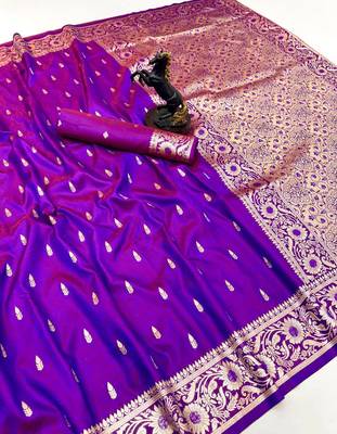 Magenta banarasi silk saree with embossed weaving design 1