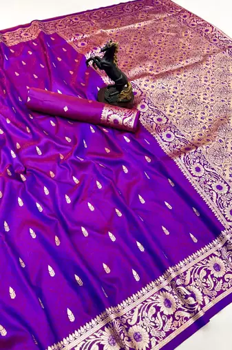 Magenta banarasi silk saree with embossed weaving design