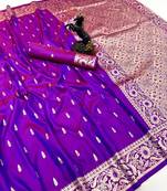 Magenta banarasi silk saree with embossed weaving design