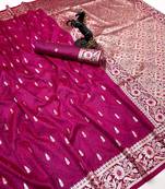Pink banarasi silk saree with embossed weaving design