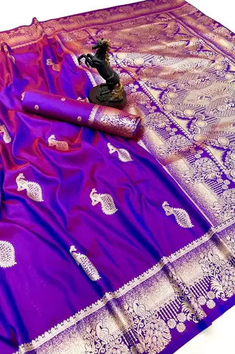 Magenta banarasi silk saree with zari embossed peacock design