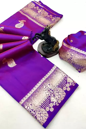Magenta banarasi silk saree with zari embossed peacock design