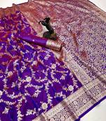 Purple banarasi silk saree with zari embossed jal design & rich pallu