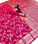Pink banarasi silk saree with zari embossed jal design & rich pallu