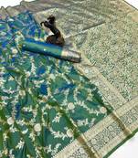 Light green banarasi silk saree with zari embossed jal design & rich pallu