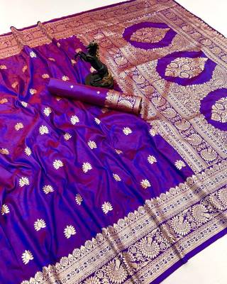 Magenta banarasi silk saree with zari embossed jal design & rich pallu 1
